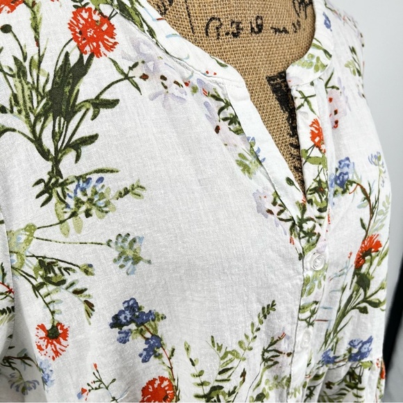 Jones & Co Linen Blend Full Button Front Plus Size V Neck Blouse White Floral 2X - Picture 6 of 10